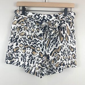 Bebe Short‎ Women's 4 White Black Leopard Into The Wild Belt Tie Night Out NWT
